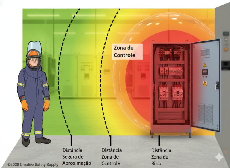Diagrama de distância segura de aproximação e Arc Flash Boundary conforme cálculo de energia incidente IEEE 1584 – EletroAlta Engenharia